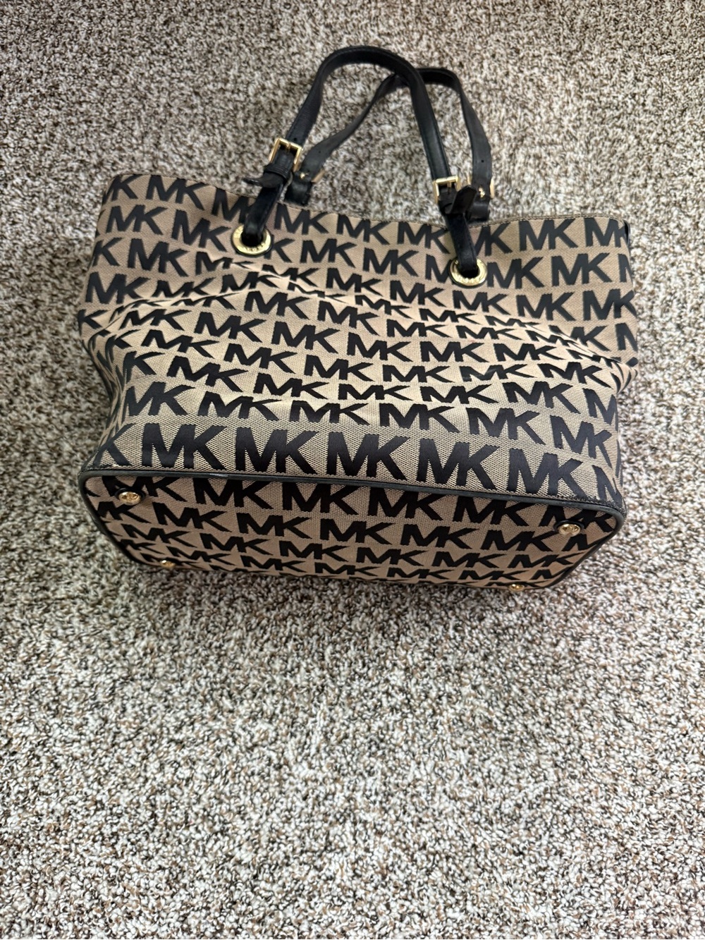 Michael Kors Tan Brown MK Logo Tote with Black Handles